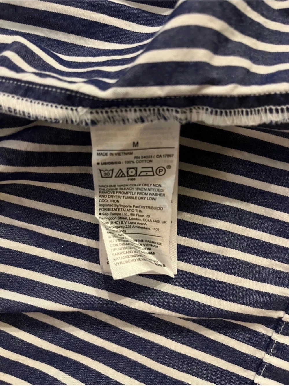 GAP Navy and White Striped Button-Front Tiered Dress